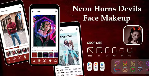 Neon Horns Devils Face Makeup Editor - Neon Horns Devil Face - Devils Face Makeup Photo Editor